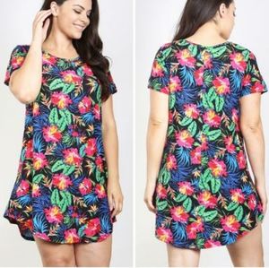 LAST 1❗Plus Size Tropical Print Black Short Dress